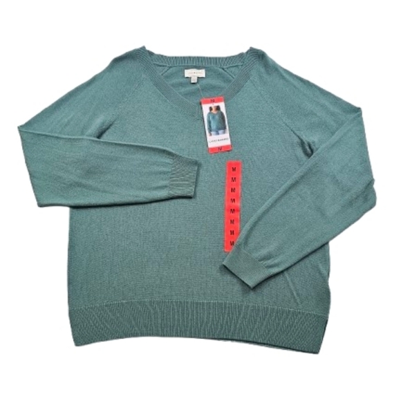 Lucky Brand Sweaters - NEW Lucky Brand V Neck Ribbed Womens M Green Sea Pine Sweater Soft Cozy Pullover